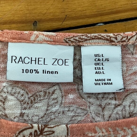 Rachel Zoe Peach Floral Linen Top, Size Large - Picture 5 of 7